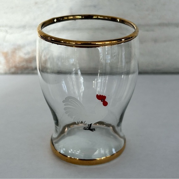 VintageEnamelled Rooster Cordial Shot Glasses Gold Banding Barware Set of Six - Picture 7 of 11